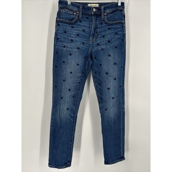 Madewell The High-Rise Slim Boyfriend Jeans Embroidered Beaded sz‎ 25 (28x30) - Picture 1 of 10